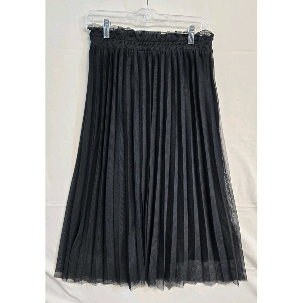 Haute Monde Black Pleated Mesh Pull-on Elastic Waist Skirt Women's M